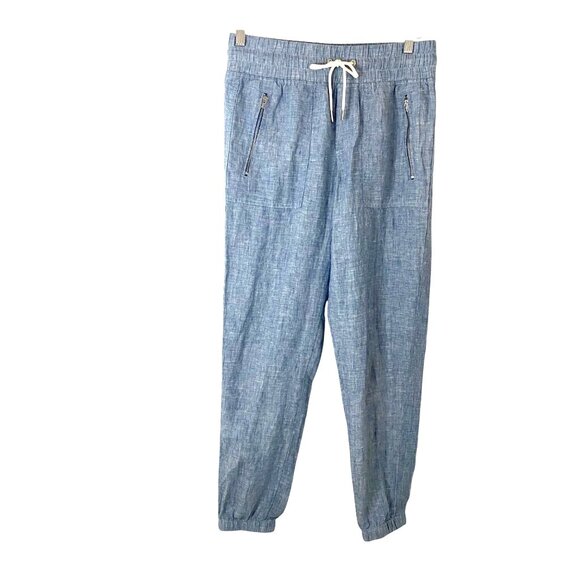 Athleta Cabo Linen Jogger Chambray Blue Sz 2 Beachy Nautical Coastal Athleisure - Picture 4 of 13